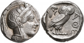 ATTICA. Athens. Circa 430s BC. Tetradrachm (Silver, 23 mm, 17.24 g, 4 h). Head of Athena to right, wearing crested Attic helmet decorated with three o...