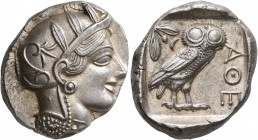 ATTICA. Athens. Circa 430s-420s BC. Tetradrachm (Silver, 26 mm, 17.28 g, 4 h). Head of Athena to right, wearing crested Attic helmet decorated with th...