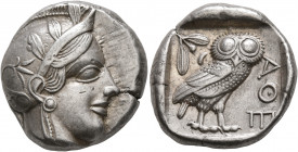 ATTICA. Athens. Circa 430s-420s BC. Tetradrachm (Silver, 24 mm, 17.17 g, 10 h). Head of Athena to right, wearing crested Attic helmet decorated with t...