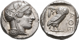 ATTICA. Athens. Circa 430s-420s BC. Tetradrachm (Silver, 25 mm, 17.27 g, 7 h). Head of Athena to right, wearing crested Attic helmet decorated with th...