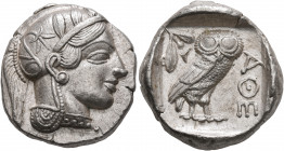 ATTICA. Athens. Circa 430s-420s BC. Tetradrachm (Silver, 26 mm, 17.28 g, 1 h). Head of Athena to right, wearing crested Attic helmet decorated with th...