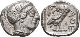 ATTICA. Athens. Circa 430s-420s BC. Tetradrachm (Silver, 25 mm, 17.27 g, 7 h). Head of Athena to right, wearing crested Attic helmet decorated with th...