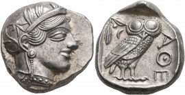 ATTICA. Athens. Circa 430s-420s BC. Tetradrachm (Silver, 24 mm, 17.28 g, 10 h). Head of Athena to right, wearing crested Attic helmet decorated with t...
