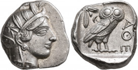 ATTICA. Athens. Circa 430s-420s BC. Tetradrachm (Silver, 25 mm, 17.24 g, 7 h). Head of Athena to right, wearing crested Attic helmet decorated with th...