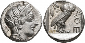 ATTICA. Athens. Circa 430s-420s BC. Tetradrachm (Silver, 24 mm, 17.27 g, 10 h). Head of Athena to right, wearing crested Attic helmet decorated with t...