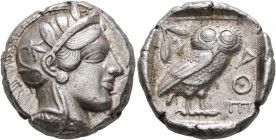 ATTICA. Athens. Circa 430s-420s BC. Tetradrachm (Silver, 25 mm, 17.27 g, 1 h). Head of Athena to right, wearing crested Attic helmet decorated with th...