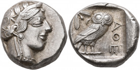 ATTICA. Athens. Circa 430s-420s BC. Tetradrachm (Silver, 25 mm, 17.27 g, 4 h). Head of Athena to right, wearing crested Attic helmet decorated with th...