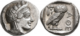 ATTICA. Athens. Circa 430s-420s BC. Tetradrachm (Silver, 26 mm, 17.26 g, 12 h). Head of Athena to right, wearing crested Attic helmet decorated with t...