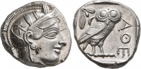 ATTICA. Athens. Circa 430s-420s BC. Tetradrachm (Silver, 25 mm, 17.26 g, 10 h). Head of Athena to right, wearing crested Attic helmet decorated with t...