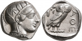 ATTICA. Athens. Circa 430s-420s BC. Tetradrachm (Silver, 28 mm, 17.26 g, 7 h). Head of Athena to right, wearing crested Attic helmet decorated with th...