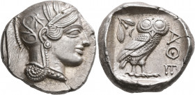 ATTICA. Athens. Circa 430s-420s BC. Tetradrachm (Silver, 26 mm, 17.26 g, 4 h). Head of Athena to right, wearing crested Attic helmet decorated with th...
