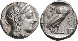 ATTICA. Athens. Circa 430s-420s BC. Tetradrachm (Silver, 24 mm, 17.08 g, 9 h). Head of Athena to right, wearing crested Attic helmet decorated with th...