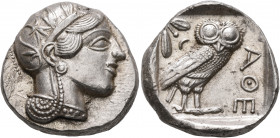 ATTICA. Athens. Circa 430s-420s BC. Tetradrachm (Silver, 24 mm, 17.25 g, 4 h). Head of Athena to right, wearing crested Attic helmet decorated with th...