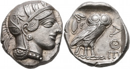 ATTICA. Athens. Circa 430s-420s BC. Tetradrachm (Silver, 25 mm, 17.26 g, 6 h). Head of Athena to right, wearing crested Attic helmet decorated with th...