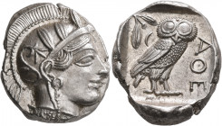 ATTICA. Athens. Circa 430s-420s BC. Tetradrachm (Silver, 26 mm, 17.26 g, 7 h). Head of Athena to right, wearing crested Attic helmet decorated with th...