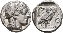 ATTICA. Athens. Circa 430s-420s BC. Tetradrachm (Silver, 25 mm, 17.26 g, 2 h). Head of Athena to right, wearing crested Attic helmet decorated with th...