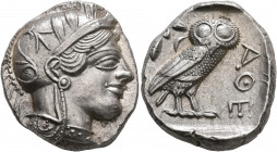 ATTICA. Athens. Circa 430s-420s BC. Tetradrachm (Silver, 25 mm, 17.26 g, 5 h). Head of Athena to right, wearing crested Attic helmet decorated with th...