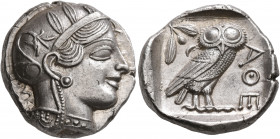 ATTICA. Athens. Circa 430s-420s BC. Tetradrachm (Silver, 25 mm, 17.20 g, 9 h). Head of Athena to right, wearing crested Attic helmet decorated with th...