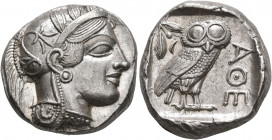 ATTICA. Athens. Circa 430s-420s BC. Tetradrachm (Silver, 24 mm, 17.25 g, 3 h). Head of Athena to right, wearing crested Attic helmet decorated with th...