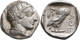 ATTICA. Athens. Circa 430s-420s BC. Tetradrachm (Silver, 25 mm, 17.25 g, 10 h). Head of Athena to right, wearing crested Attic helmet decorated with t...