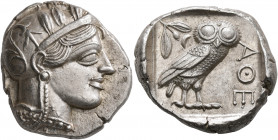 ATTICA. Athens. Circa 430s-420s BC. Tetradrachm (Silver, 26 mm, 17.25 g, 4 h). Head of Athena to right, wearing crested Attic helmet decorated with th...