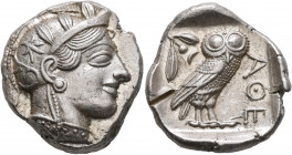 ATTICA. Athens. Circa 430s-420s BC. Tetradrachm (Silver, 26 mm, 17.25 g, 7 h). Head of Athena to right, wearing crested Attic helmet decorated with th...