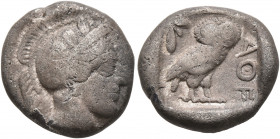 ATTICA. Athens. Circa 430s-420s BC. Drachm (Silver, 15 mm, 4.07 g, 4 h). Head of Athena to right, wearing crested Attic helmet decorated with three ol...