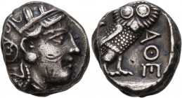 ATTICA. Athens. Circa 393-355 BC. Tetradrachm (Silver, 21 mm, 17.10 g, 7 h). Head of Athena to right, wrearing crested Attic helmet decorated with thr...