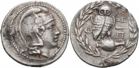 ATTICA. Athens. Circa 165-42 BC. Tetradrachm (Silver, 32 mm, 17.00 g, 1 h), circa 160/59. Head of Athena Parthenos to right, wearing triple-crested At...