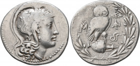 ATTICA. Athens. Circa 165-42 BC. Tetradrachm (Silver, 32 mm, 16.88 g, 1 h), 152/1. Head of Athena Parthenos to right, wearing triple-crested Attic hel...
