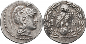 ATTICA. Athens. Circa 165-42 BC. Tetradrachm (Silver, 32 mm, 17.00 g, 1 h), 151/0. Head of Athena Parthenos to right, wearing triple-crested Attic hel...