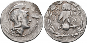 ATTICA. Athens. Circa 165-42 BC. Tetradrachm (Silver, 33 mm, 16.89 g, 12 h), Chari... and Hera..., magistrates, 146/5. Head of Athena Parthenos to rig...