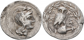 ATTICA. Athens. Circa 165-42 BC. Tetradrachm (Silver, 35 mm, 17.00 g, 12 h), 145/4. Head of Athena Parthenos to right, wearing triple-crested Attic he...