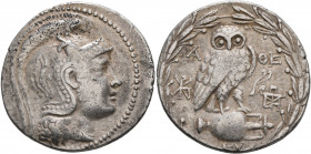 ATTICA. Athens. Circa 165-42 BC. Tetradrachm (Silver, 33 mm, 16.94 g, 12 h), 140/39. Head of Athena Parthenos to right, wearing triple-crested Attic h...