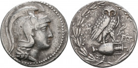 ATTICA. Athens. Circa 165-42 BC. Tetradrachm (Silver, 33 mm, 16.90 g, 12 h), 140/39. Head of Athena Parthenos to right, wearing triple-crested Attic h...