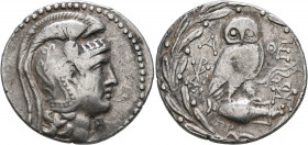 ATTICA. Athens. Circa 165-42 BC. Tetradrachm (Silver, 32 mm, 16.73 g, 11 h), 140/39. Head of Athena Parthenos to right, wearing triple-crested Attic h...