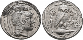 ATTICA. Athens. Circa 165-42 BC. Tetradrachm (Silver, 30 mm, 16.77 g, 12 h), Mened..., Epigeno..., and Epigo..., magistrates, 135/4. Head of Athena Pa...