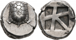 ISLANDS OFF ATTICA, Aegina. Circa 456/45-431 BC. Stater (Silver, 19 mm, 12.25 g). Land tortoise with segmented shell. Rev. Incuse square with skew pat...