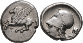 CORINTHIA. Corinth. Circa 350-300 BC. Stater (Silver, 20 mm, 8.59 g, 1 h). Ϙ Pegasos flying left. Rev. Head of Athena to left, wearing Corinthian helm...