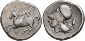 CORINTHIA. Corinth. Circa 375-300 BC. Stater (Silver, 22 mm, 8.49 g, 10 h). Ϙ Pegasus flying left. Rev. Head of Athena to left, wearing Corinthian hel...