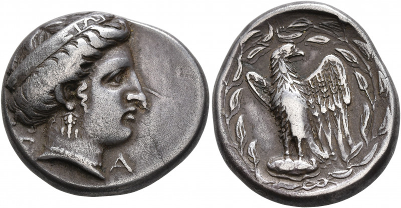 ELIS. Olympia. 111th Olympiad, 336 BC. Stater (Silver, 25 mm, 12.00 g, 9 h), Her...