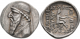 KINGS OF PARTHIA. Mithradates II, 121-91 BC. Drachm (Silver, 20 mm, 4.21 g, 1 h), Rhagai, circa 109-96/5. Diademed and draped bust of Mithradates II t...
