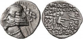 KINGS OF PARTHIA. Phraates IV, circa 38-2 BC. Drachm (Silver, 19 mm, 3.31 g, 12 h), Laodikeia. Diademed and draped bust of Phraates IV to left; being ...