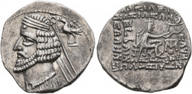 KINGS OF PARTHIA. Phraates IV, circa 38-2 BC. Drachm (Silver, 19 mm, 3.31 g, 12 h), Mithradatkart. Diademed and draped bust of Phraates IV to left; be...