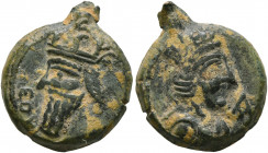 KINGS OF PARTHIA. Vologases IV, circa 147-191. Dichalkon (Bronze, 17 mm, 4.00 g, 1 h), Seleukeia on the Tigris, SE 475 = 163/4. Diademed bust of Volog...