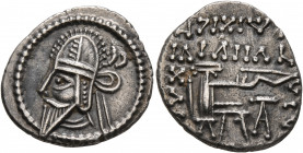 KINGS OF PARTHIA. Vologases VI, circa 208-228. Drachm (Silver, 19 mm, 3.39 g, 11 h), Ekbatana. Diademed and draped bust of Vologases VI to left, weari...