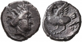 BAKTRIA, Local Issues. Uncertain, late 4th-early 3rd century BC. Obol (Silver, 8 mm, 0.53 g, 6 h). Turreted head of Kybele to right. Rev. Eagle standi...