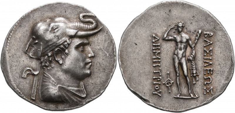 BAKTRIA, Greco-Baktrian Kingdom. Demetrios I, circa 200-185 BC. Tetradrachm (Sil...