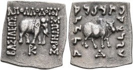 BAKTRIA, Greco-Baktrian Kingdom. Apollodotos I, circa 174-165 BC. Drachm (Silver, 15x16 mm, 2.34 g, 12 h), uncertain mint in the Paropamisadai or west...