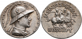 BAKTRIA, Greco-Baktrian Kingdom. Eukratides I, circa 170-145 BC. Tetradrachm (Silver, 33 mm, 16.95 g, 12 h), Baktra or an uncertain mint in the Paropa...
